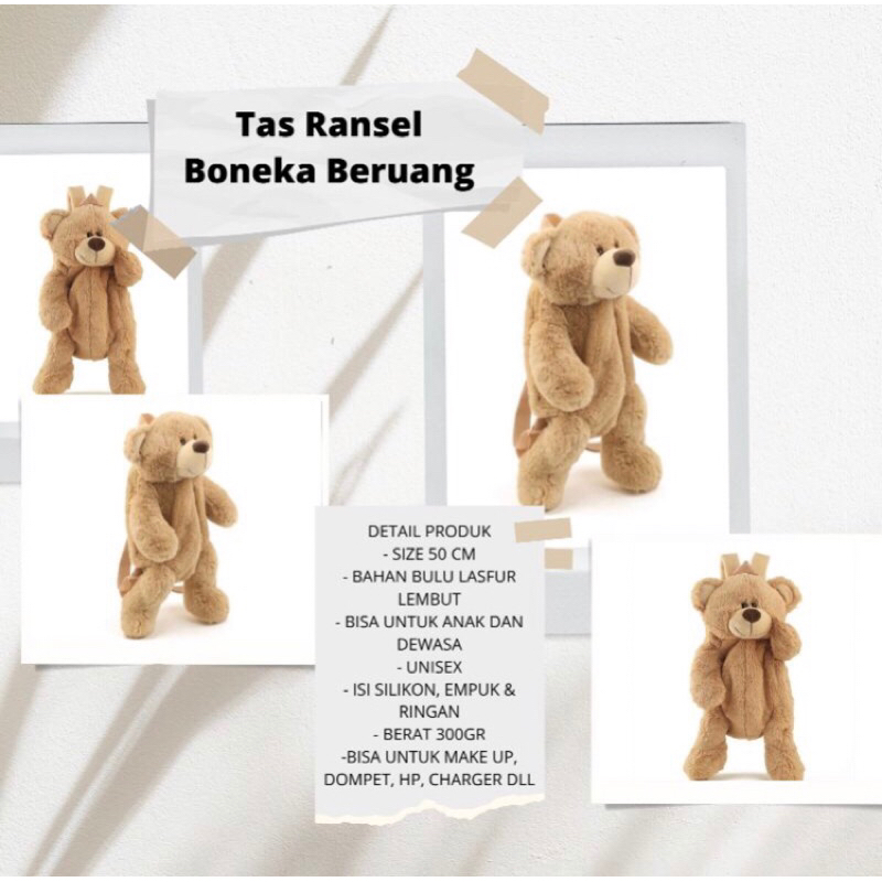 Ransel Tas Beruang BESAR /Tas beruang tedy bear bulu lucu imut gemoy Ransel Wanita Baru Boneka Mewah Ransel Kasual