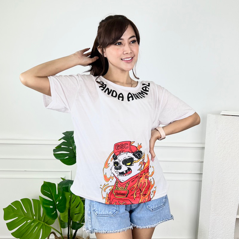 AFI - MC - Kaos Oversize Wanita Panda Animal (LD 106, P 65)