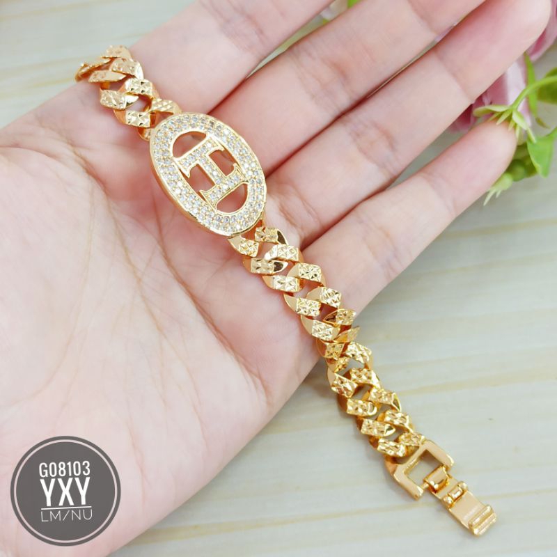 Gelang Yaxiya sisik naga H permata zircon gold G08103