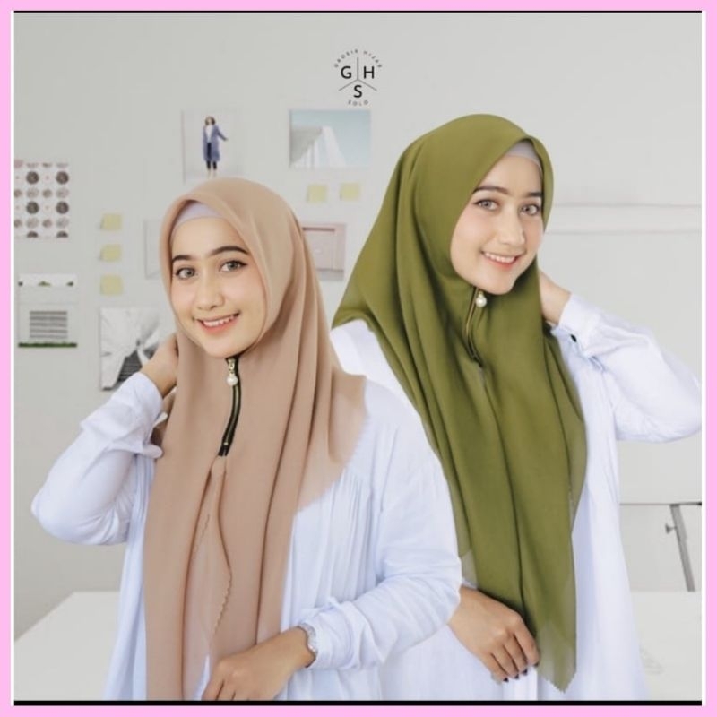 hijab resleting zipper instant jilbab praktis tinggal pakai warna polos gratis ongkir ketapang