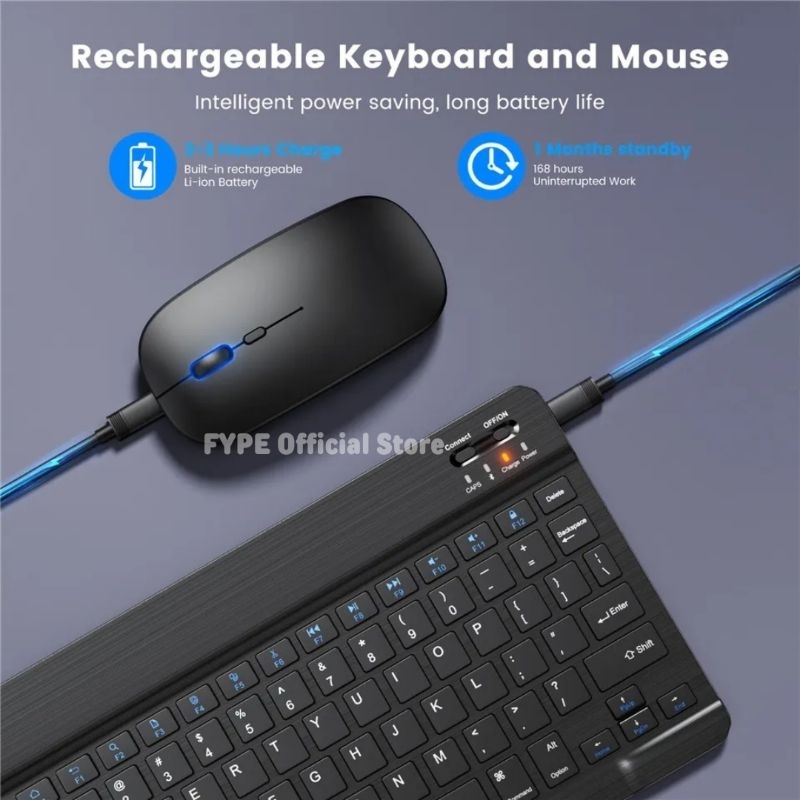 FYPE Keyboard Bluetooth dan Mouse Logitech Wireless 10 Inch Lightweight Portable PC Tablet IOS Android Hp
