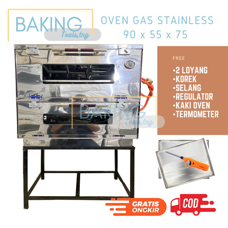 OVEN GAS STAINLESS 90 x 55 x 75 STAINLESS TEBAL TEBAL + Loyang 2 dan Termometer