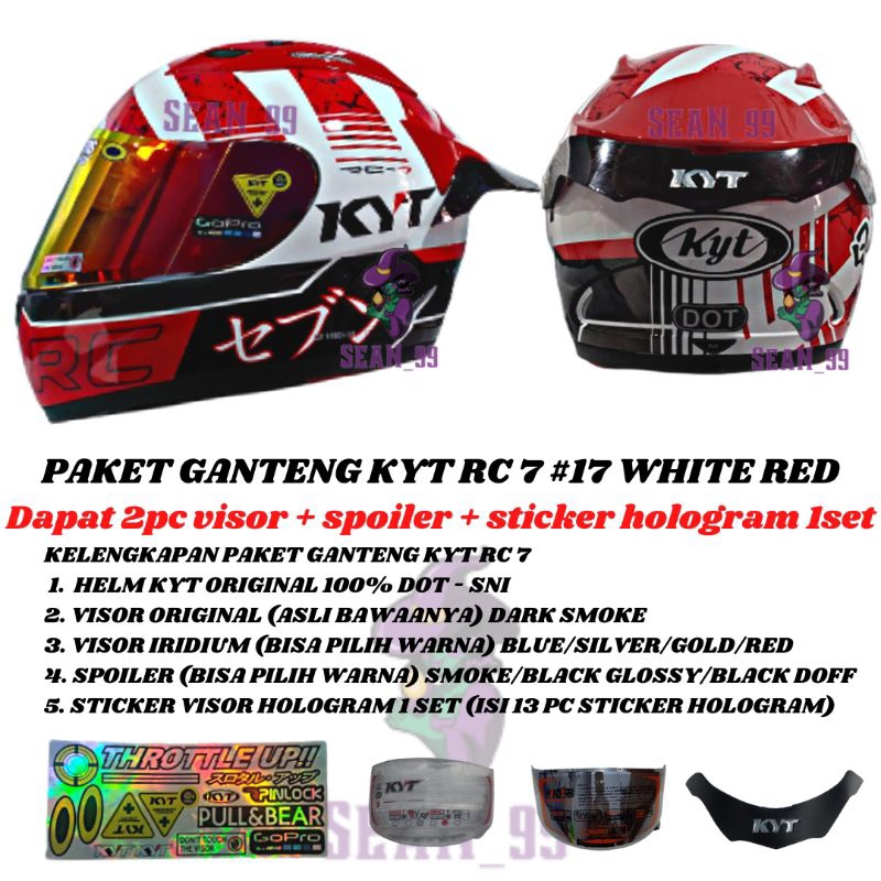 HELM KYT RC SEVEN| RC 7 #17 WHITE RED GLOSSY FULL FACE ORIGINAL SNI DOT ( PAKET GANTENG KYT )