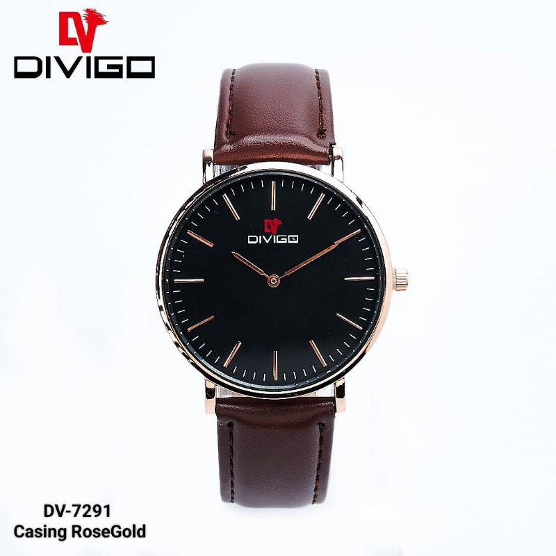 (Cod)Jam Tangan Pria Divigo Anti Air Original Strap Kulit(Dikirim Jakarta)