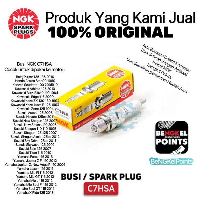 Busi NGK C7HSA C7 Supra Grand Jupiter, Mio Soul Mio j M3 Soul Xeon Gt Vega Revo 100 Supra Fit Lama / New Shogun 125 Old New Busi Cup / Busi Pendek / Busi Bebek Original