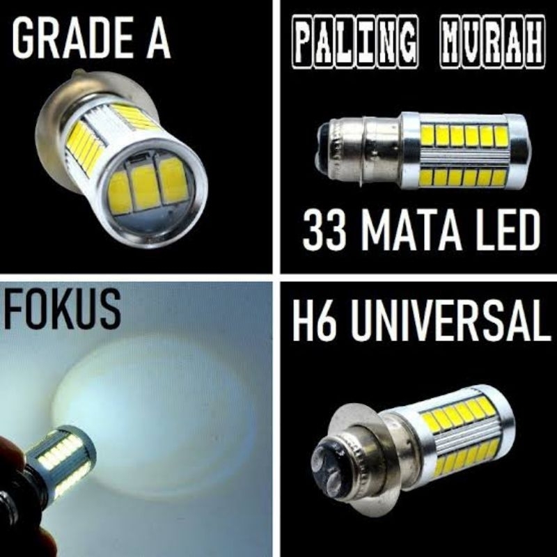 TERMURAH BOHLAM LAMPU LED 33 MATA PUTIH 12V AC DC TITIK DEPAN MOTOR TIPE H4 H6 LAMPU UTAMA MATIC BEB