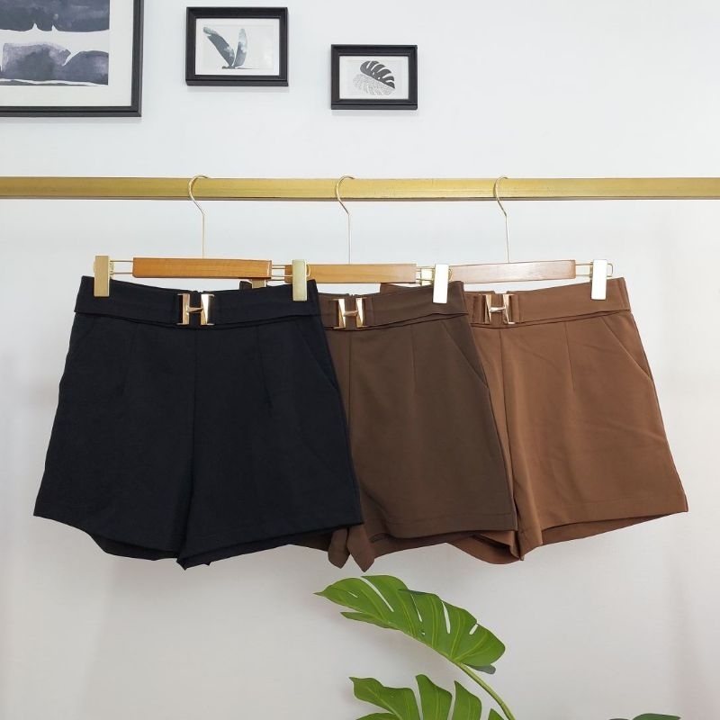 CELANA CHER PENDEK MOTIF BELT H HIGH WAIST IMPORT BANGKOK CODE HP