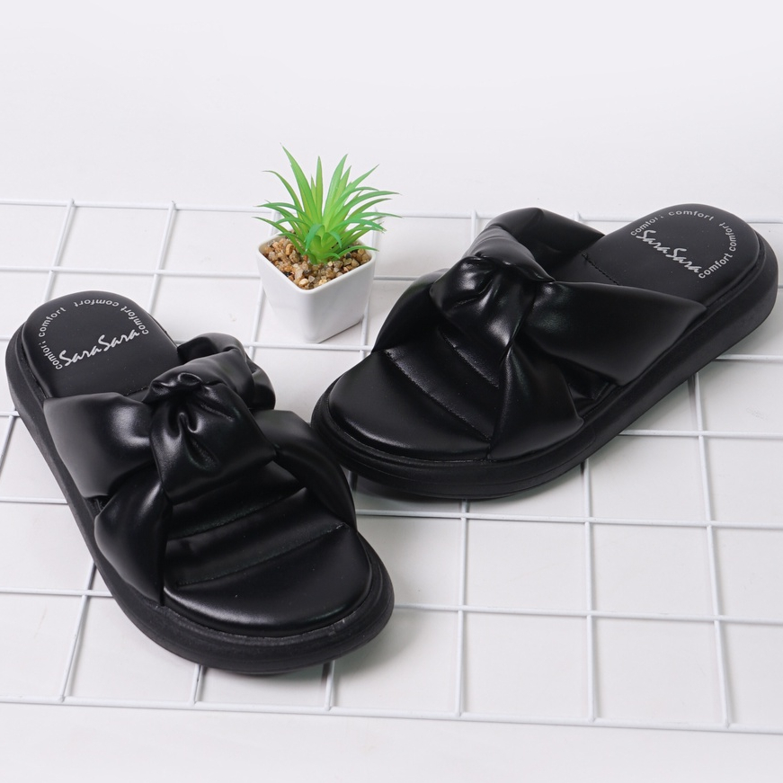 SARASARA YUK - DIVA Sandal Wanita Wedges Sendal Cewek Platform Hak Tinggi  3 cm Model Silang Unik Lucu Size 36 37 38 39 40 Pergi Jalan Casual Santai Rumah Slop Warna Hitam Black 3 Selop Premium Original Kekinian Terbaru Shoes ORI Mall Official Store