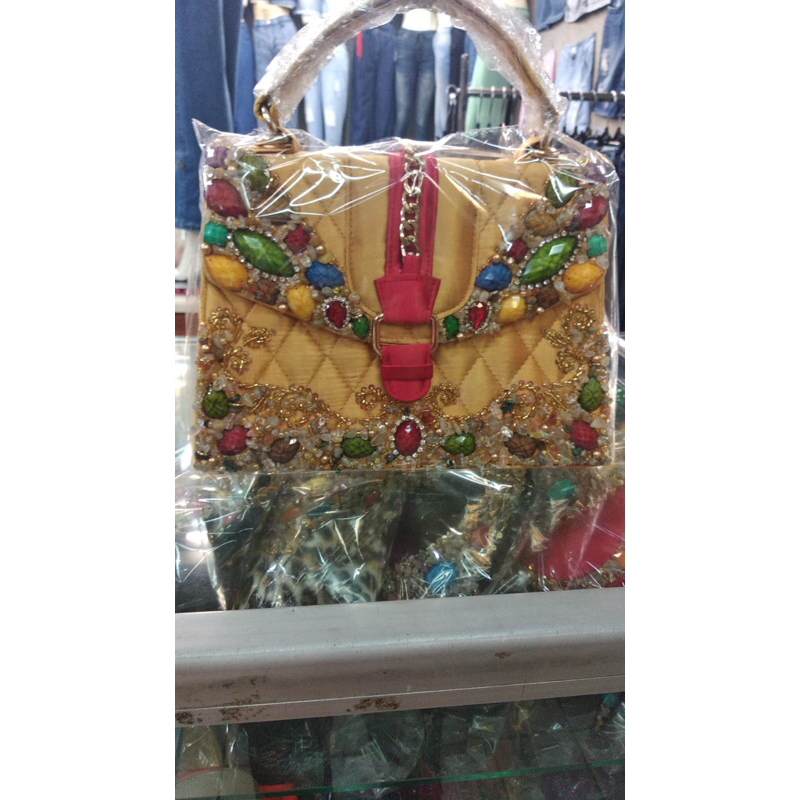 tas + sandal pesta batu warna warni