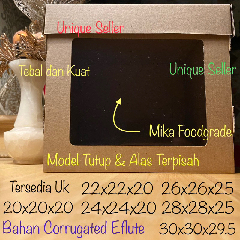 Dus Kotak Box Tart Cake Tinggi 22x22x20 EFLUTE / Dus Box Kotak Kue Tart Tinggi Tutup Pisah 22x22 x 20 / Dus Box Kotak Hampers 22 x 22 x 20 / Dus Box Kotak Corrugated Eflute Coklat 22x22x20 / Dus Box Kotak Kue Tart Ulang Tahun 22 x 22 x 20