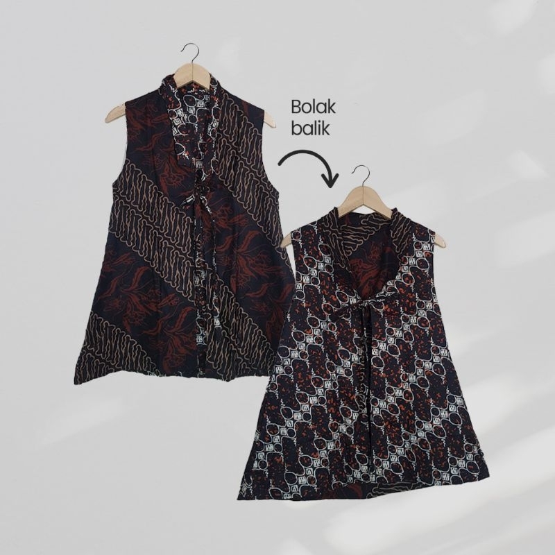 Bolero / Outer Batik Sogan Tanpa Lengan Motif Bolak Balik - Naira Batik