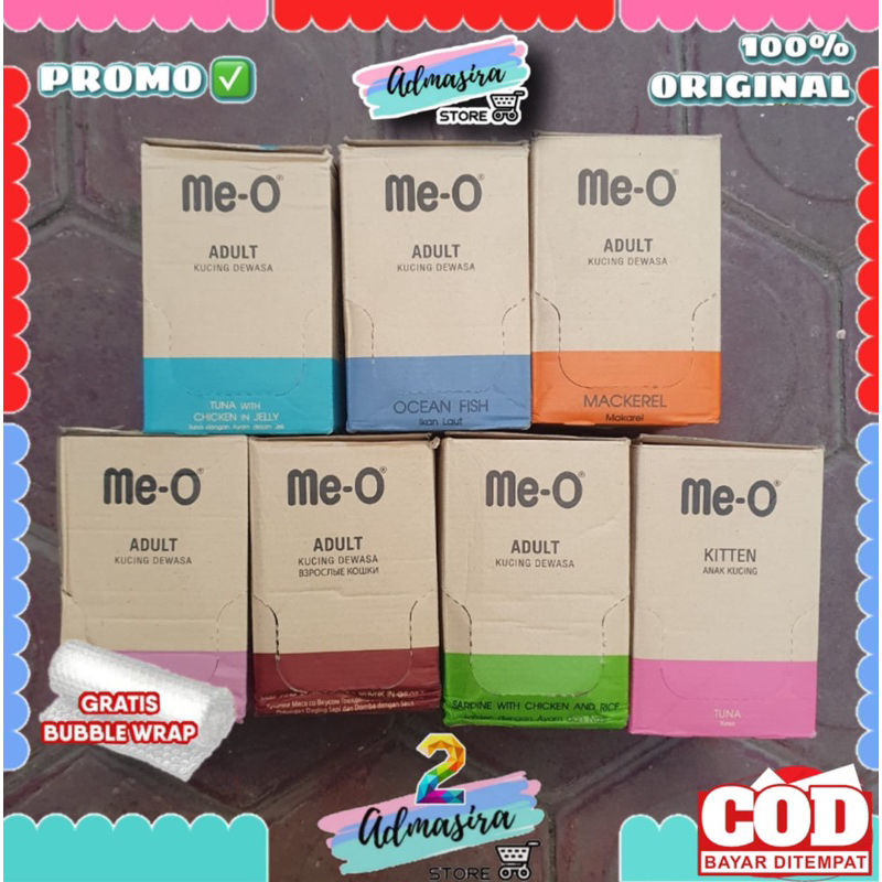 Meo Pouch 1 Dus Box isi 12 pcs all varian adult kitten Me-o pouch 1 kotak