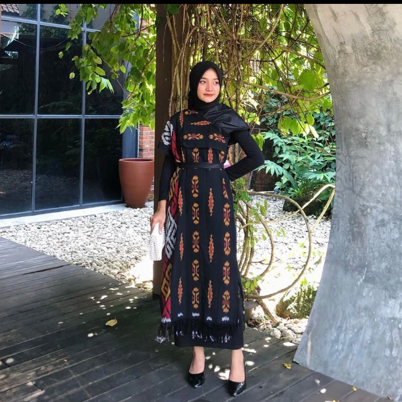 dress tenun etnik - dress wanita - baju tenun etnik - dress midi