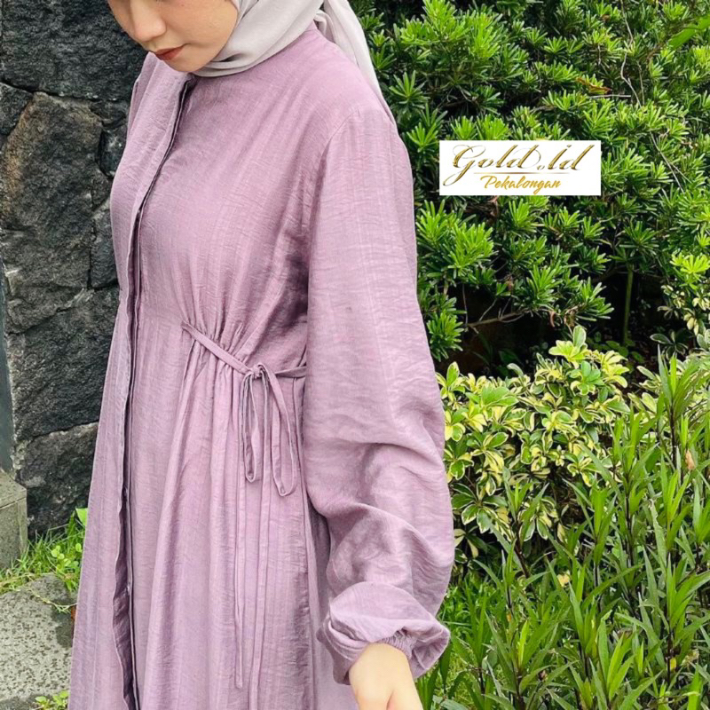 Gamis Hazzel Polo Linen Tali Pinggang // Gamis Premium // Gamis Remaja // Gamis Model Terbaru