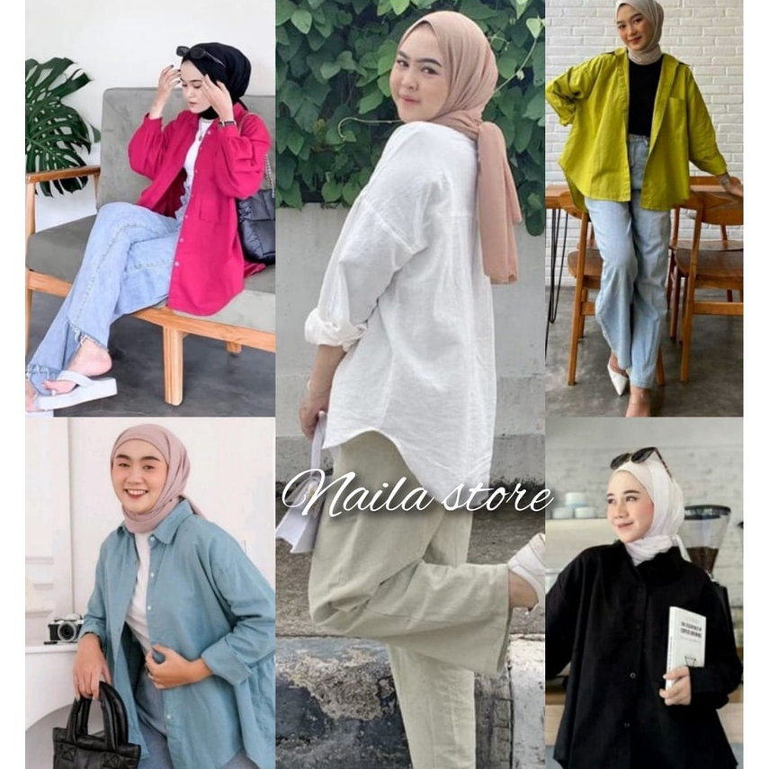 Kemeja Wanita Oversize Linen Olivia Shirt Linen Pocket Oversize