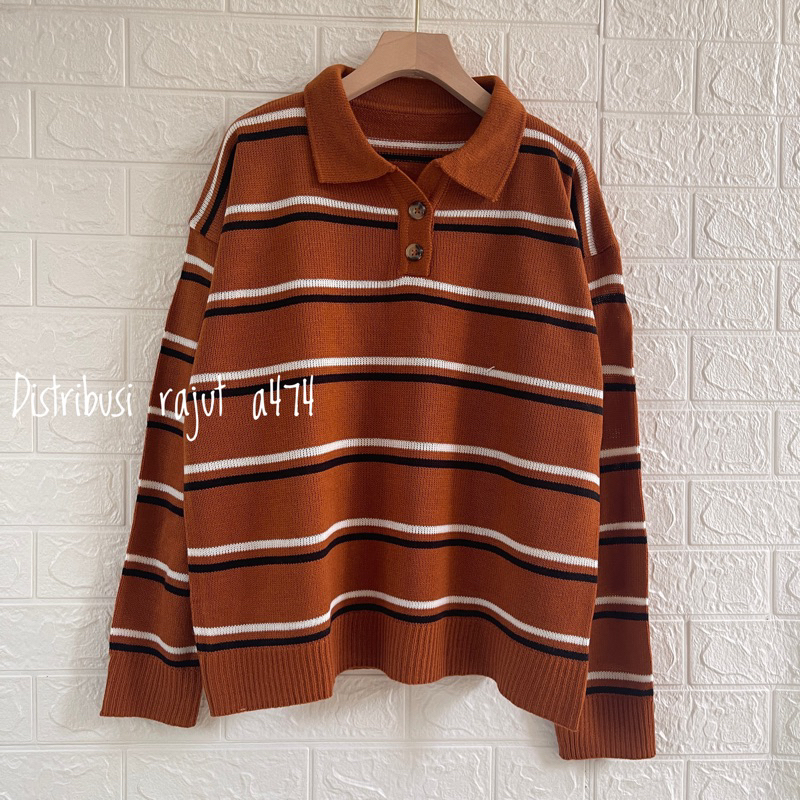POLO SWEATER STARLA BLASTER BLOUSE STRIPPE LENGAN PANJANG-Milka koral
