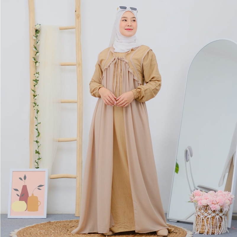 SONYA SET DRESS 2 1N 1 ( DRESS + OUTER ) - MAXI DRESS POLO LINEN ELEGANT - DRESS LEBARAN MEWAH