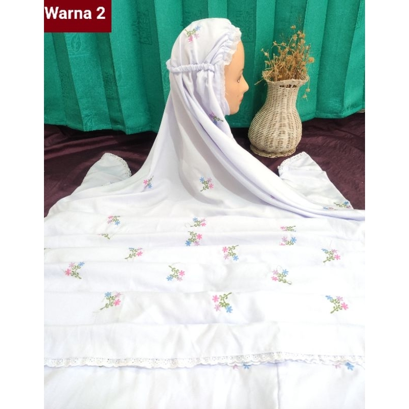 Mukena Dewasa Terusan Polino Motif Renda Bordir Seribu Bunga