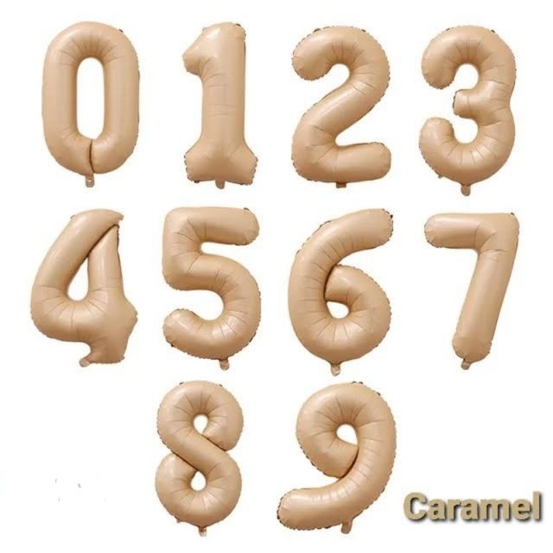 BALON ANGKA 80 CM WARNA CARAMEL/COKLAT SUSU