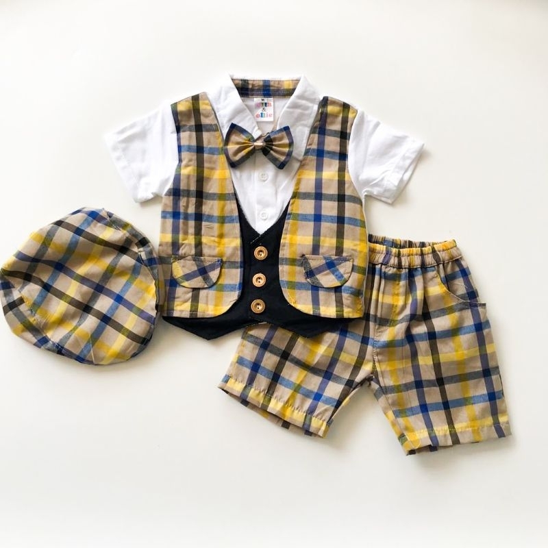 Baju Anak Bayi Laki Laki Setelan 6 12 bulan topi dasi tuxedo set