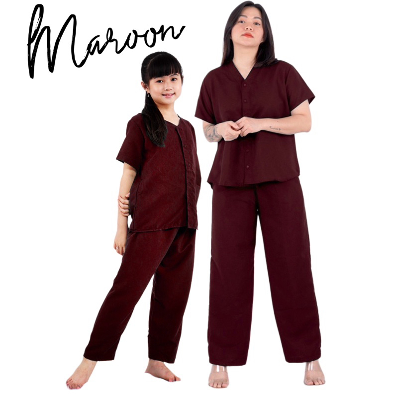 Piyama cOzy V Abu maroon mustard baju tidur kerah V bisa couple ibu anak keluarga