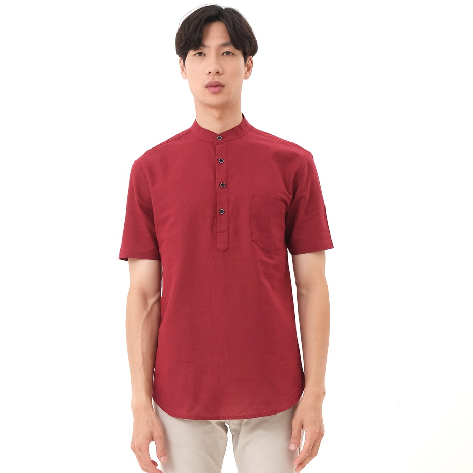 SANVANINA Kemeja Kerah Koko Shanghai Pendek MAROON E-1424D