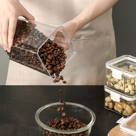 (SATUAN) Toples Snack Akrilik Tutup Putih Penyimpanan Makanan Sebaguna Putih Kedap Udara Tempat Penyimpanan Cereal Toples Kotak Bening Kontainer Makanan