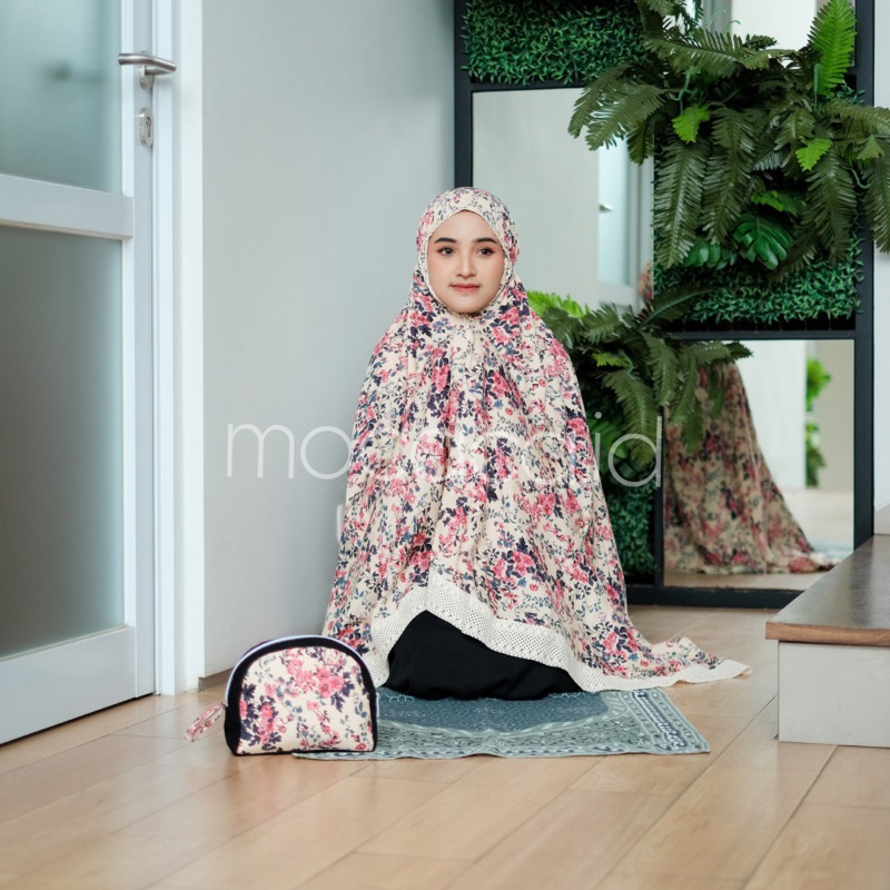 mukena dewasa 2 in 1 jumbo travelling kayana mocaca ponco motif shabby shaby soft free tas pouch sleting