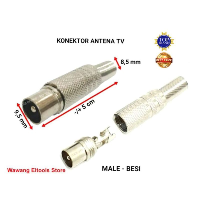 JACK ANTENA MALE TV TABUNG DIGITAL LCD LED STB MALE BESI SILVER BUNTUT