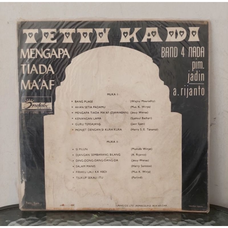 Vinyl Piringan Hitam 12 inch Tetty Kadi - Mengapa Tiada Maaf