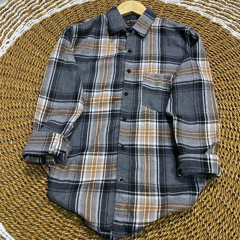 kemeja flanel lengan panjang remaja bestseller-Grey