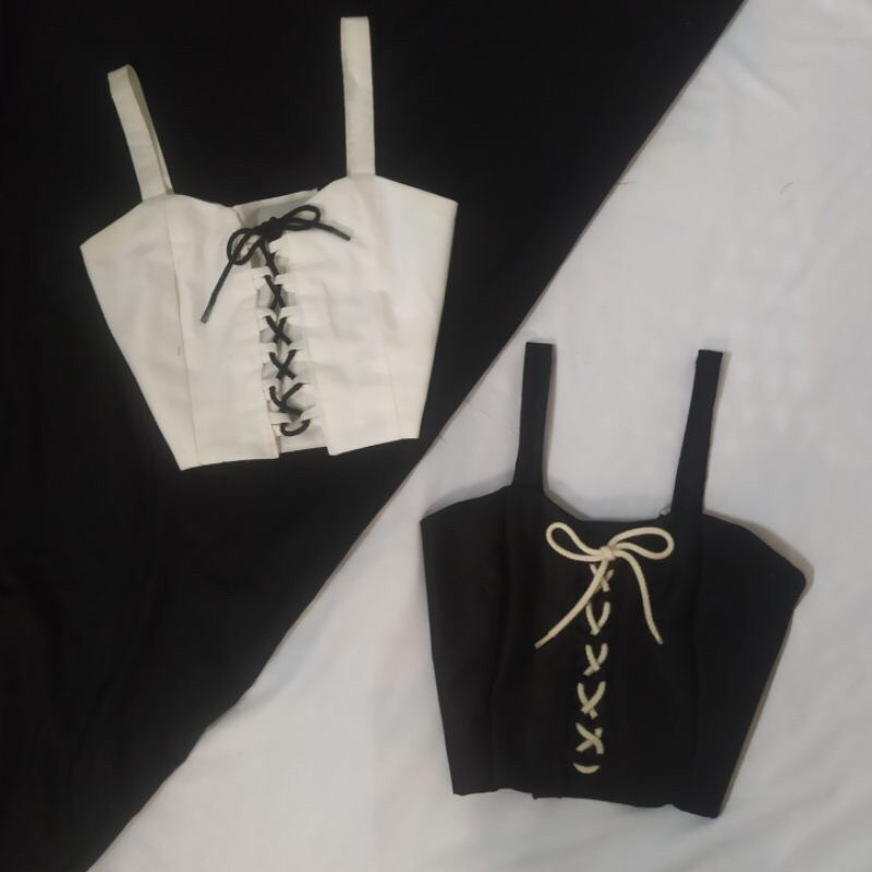 kamisol top korset vest simpul tali silang vintage korean