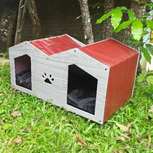 rumah kicing outdoor double home  dua rumah jadi satu rumah kucing kayu ukuran besar