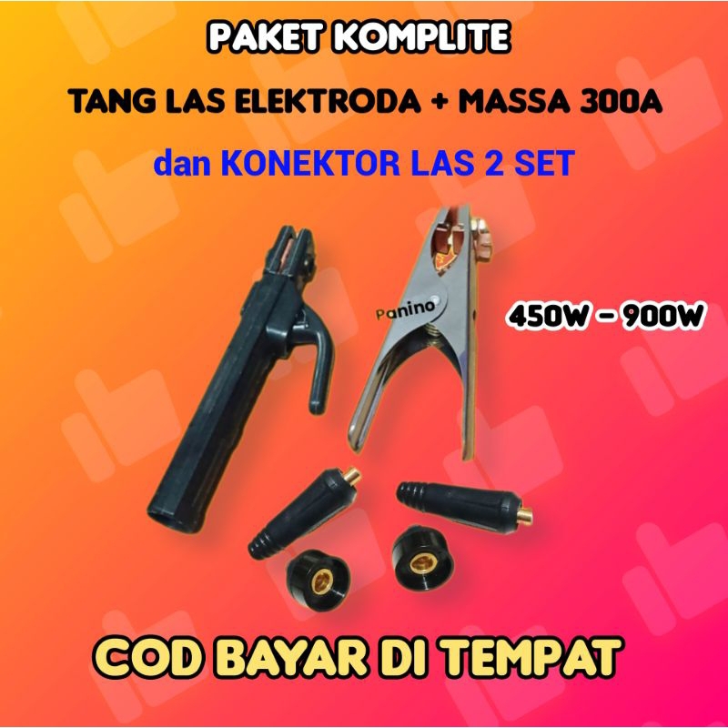 Tang las komplit elektroda massa set konektor kabel male female - stang jepit body kawat las (450 90