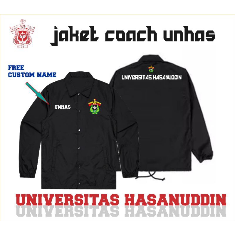 Jaket Coach UNHAS Free Custom Name Universitas Hasanuddin Jacket Black