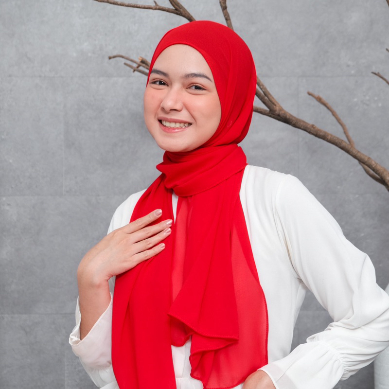 MERAH CABE Pashmina Ceruty Babydoll ( Hijab Warna Merah Cabe Merah Bendera )