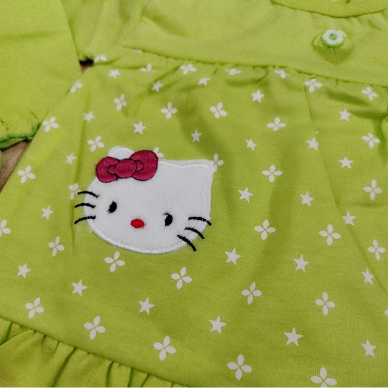 Setelan baju tidur babydoll sleepwear muslim panjang salur pussy cat / hello kitty anak perempuan cewek katun bordir