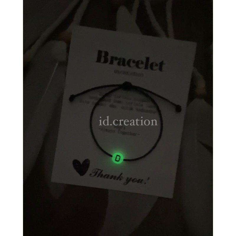 Gelang Glow In The Dark inisial huruf A-Z bisa nyala Gelang serut tali korea 1mm