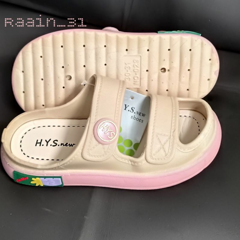 Sandal anak perempuan import ban 2 Sandal H Y S Original premium motif kancing Cute trendy Selop anak wanita nyaman anti slip