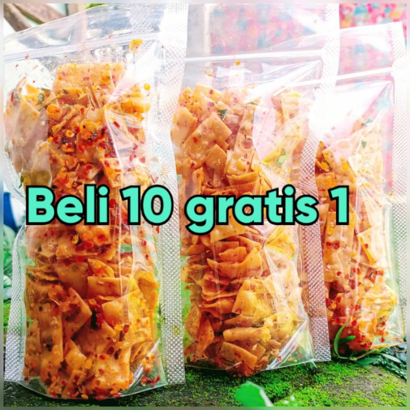 

Snack keripik pangsit | Keripik bawang | Kulit pangsit 100 gr | Keripik pangsit pedas