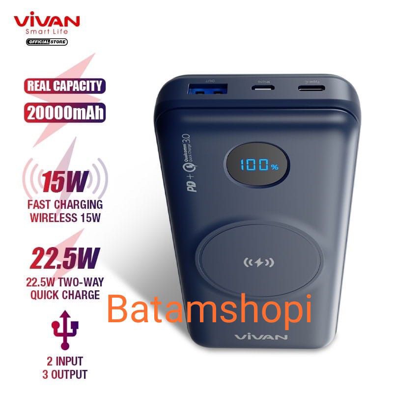 vivan vpb-w20 powerbank 20.000mah wireless original vivan kapasitas 20000mah