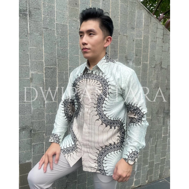 Batik Turikale Series Hijau Mint, Batik Pria Premium, Lengan Panjang, Satin Furing.