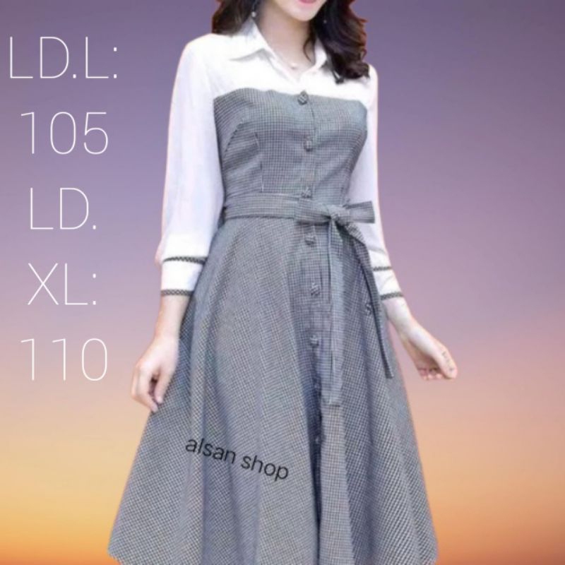 Dress Wanita Putih Hitam Lengan Panjang Terbaru Korean