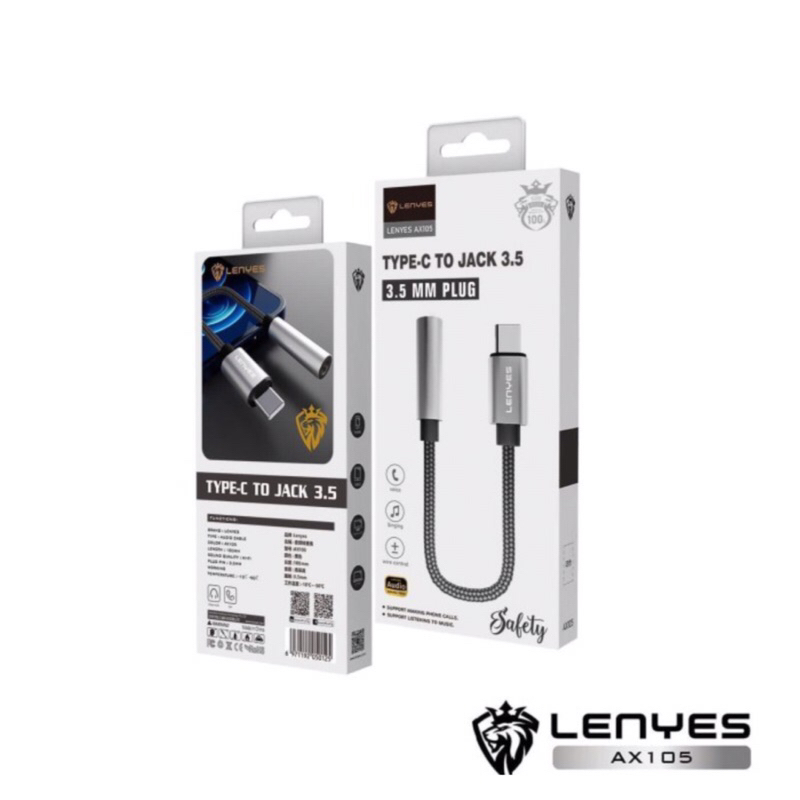 Kabel Aux Lenyes AX105 Colokan Jack Aux 3.5mm To Type C