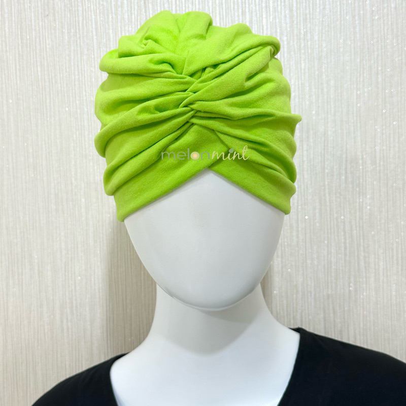 Melonmint Handmade Hijab Jilbab Turban Instan Warna Hijau Stabilo Polos