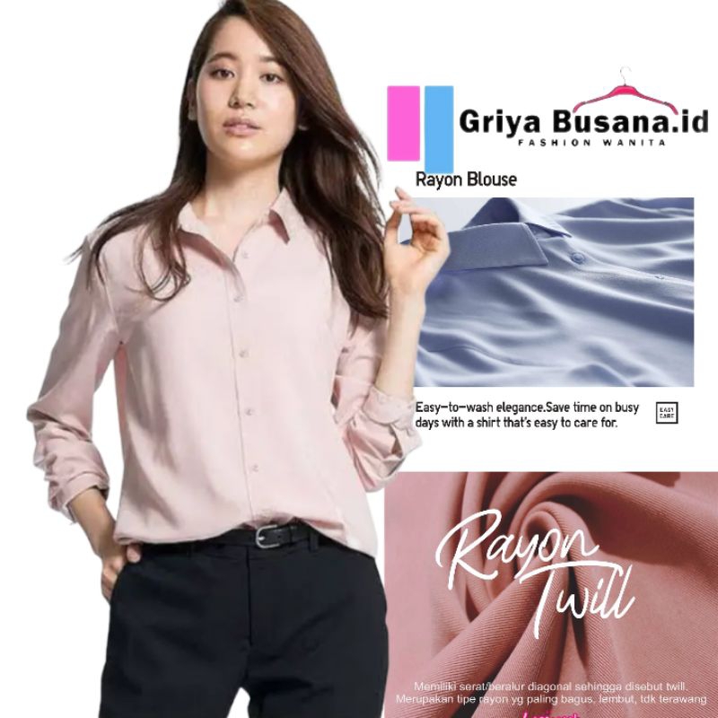 BAJU ATASAN RAYON TWIL KEMEJA WANITA LENGAN PANJANG KEKINIAN