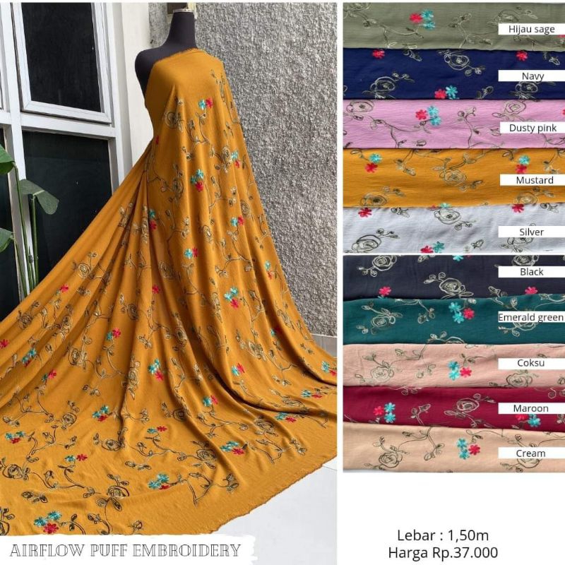 (umma textile) KAIN CRINKLE BORDIR TERMURAH