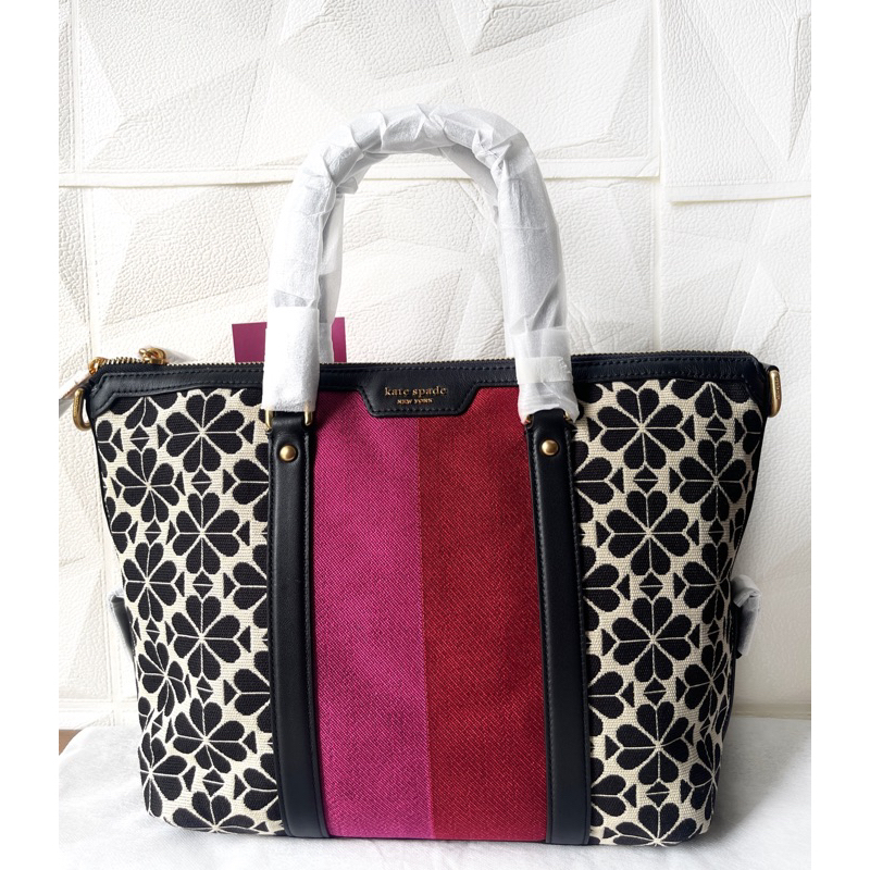Tas Kate Spade Original Flower Jacquard Stripe Faye Medium Satchel