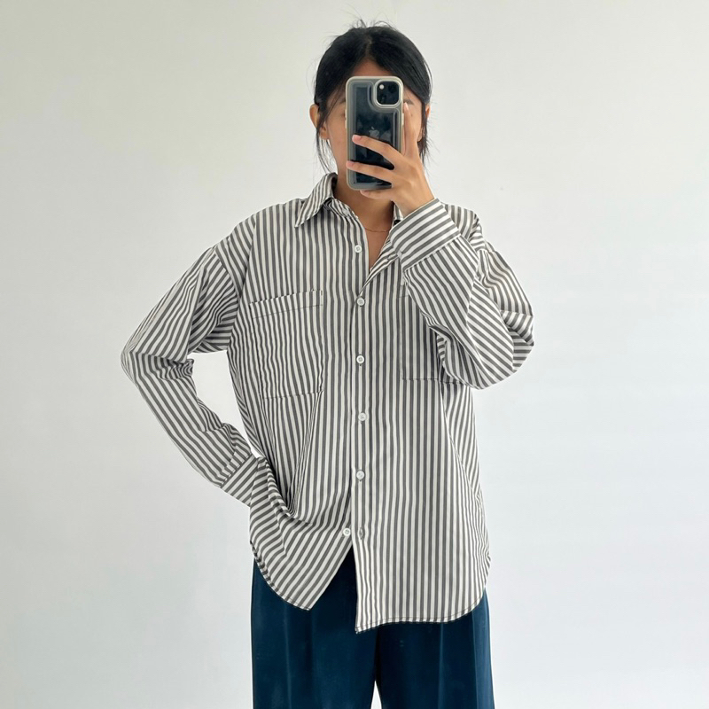 ASOKA Amarine Shirt 2164 - Kemeja Salur Kecil - Kemeja Oversize - Pocket Shirt
