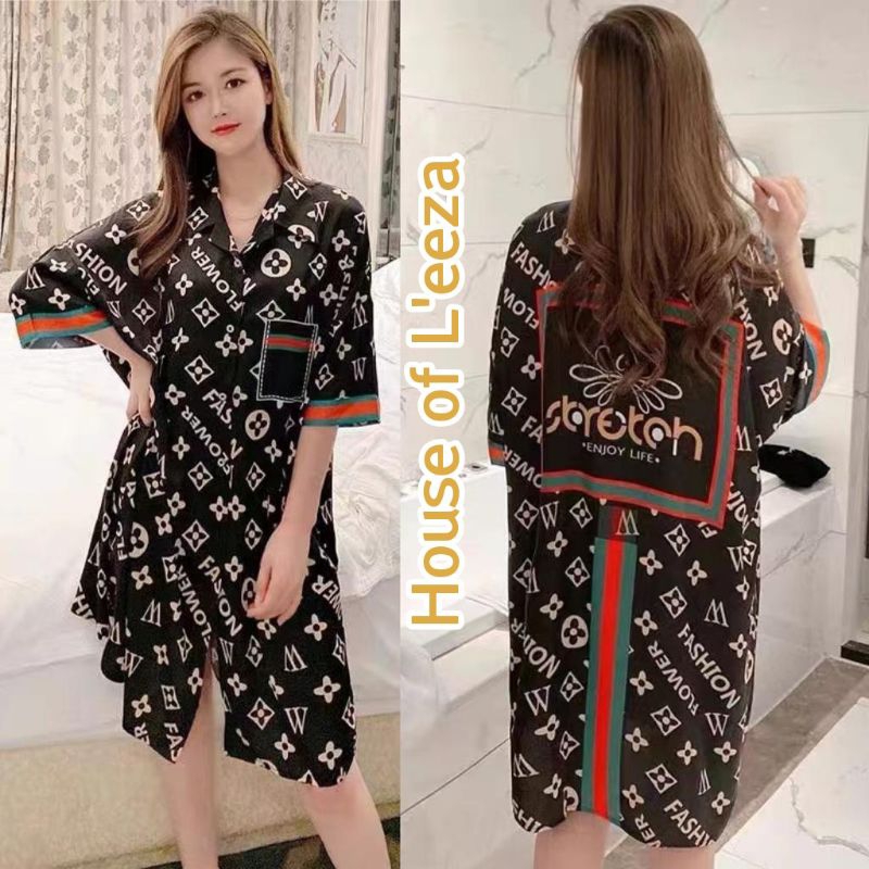 Daster satin Elegant / Busui Friendly / ibu menyusui/bersalin/Daster Satin Wanita Baju Tidur Kerah